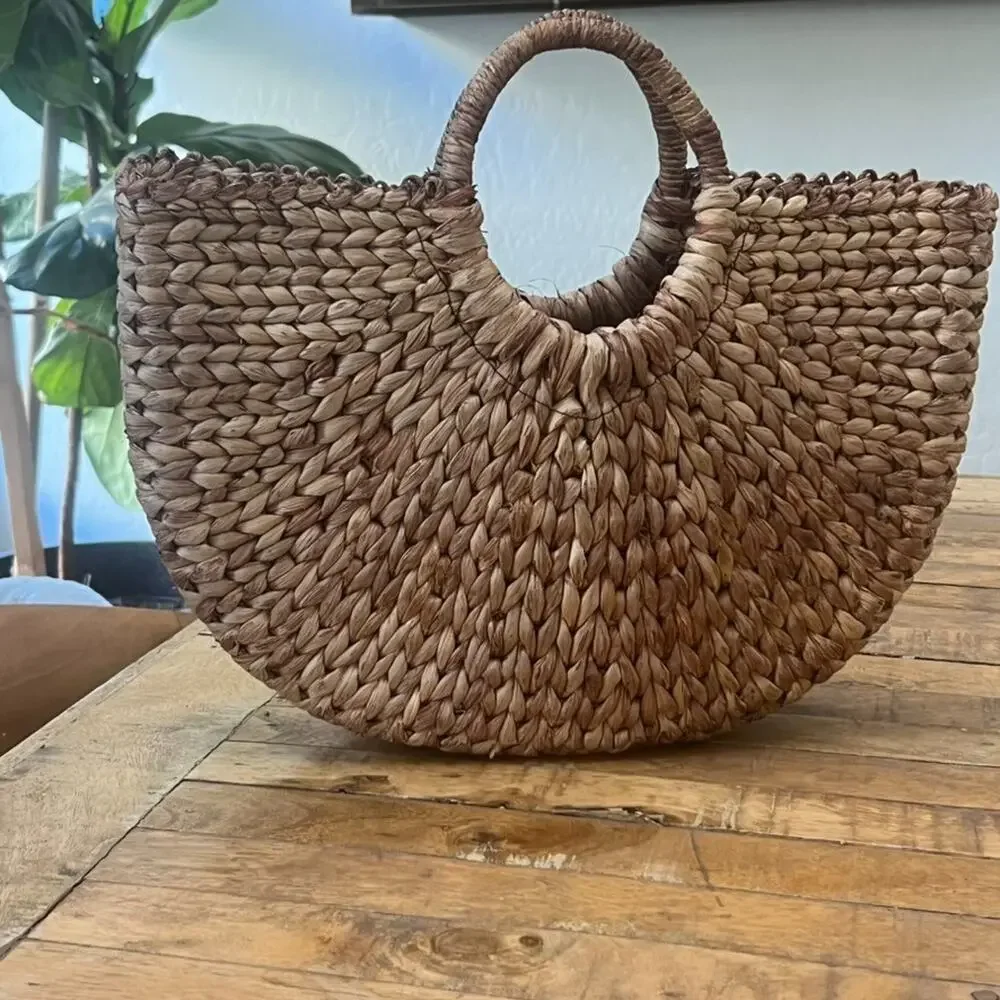 Xhilaration Straw Woven Tote Rattan Round Top Handle Handbag
